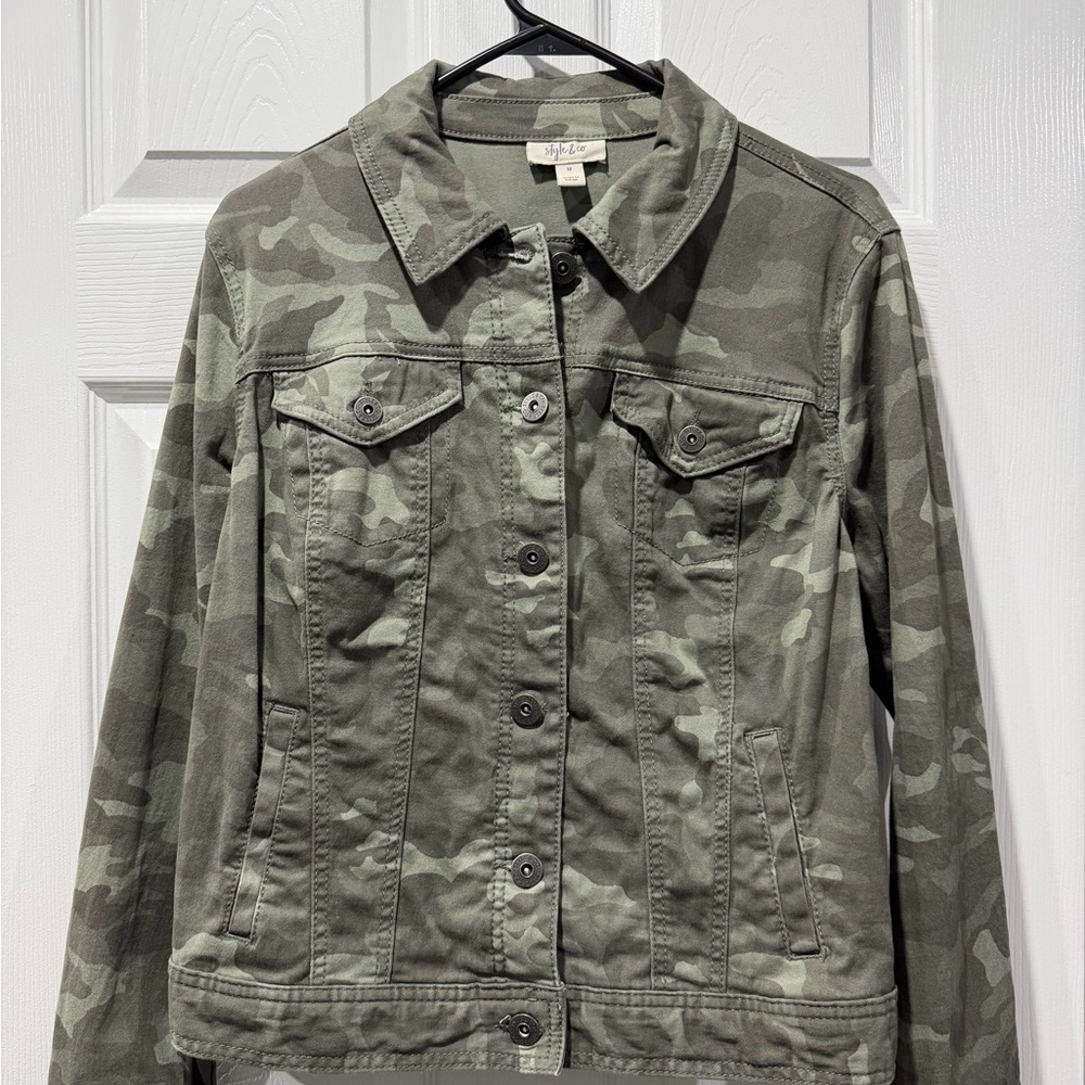 Style & Co. Olive Camouflage Jean Jacket